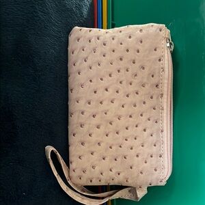 Elegant Pink Ostrich-Embossed Wristlet